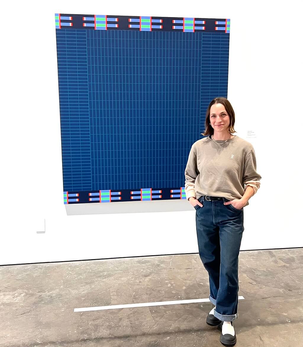 Curator Amanda Nudelman with Jordan Ann Craig, Midnight on Another Planet, 2022. McEvoy Foundation for the Arts, San Francisco.