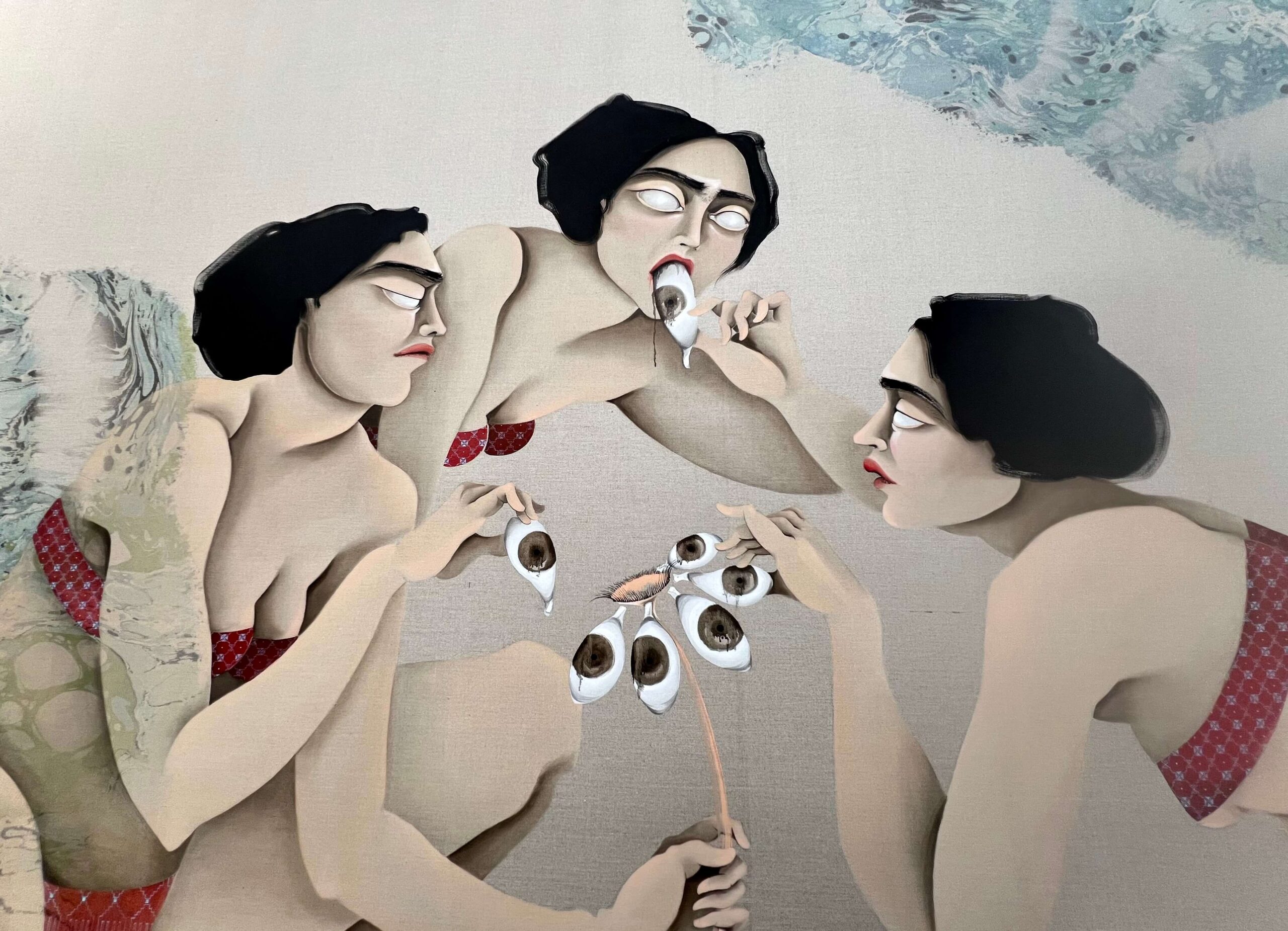 Hayv Kahraman. Love Me Love Me Not, 2023. Look Me in the Eyes. ICA, SF.