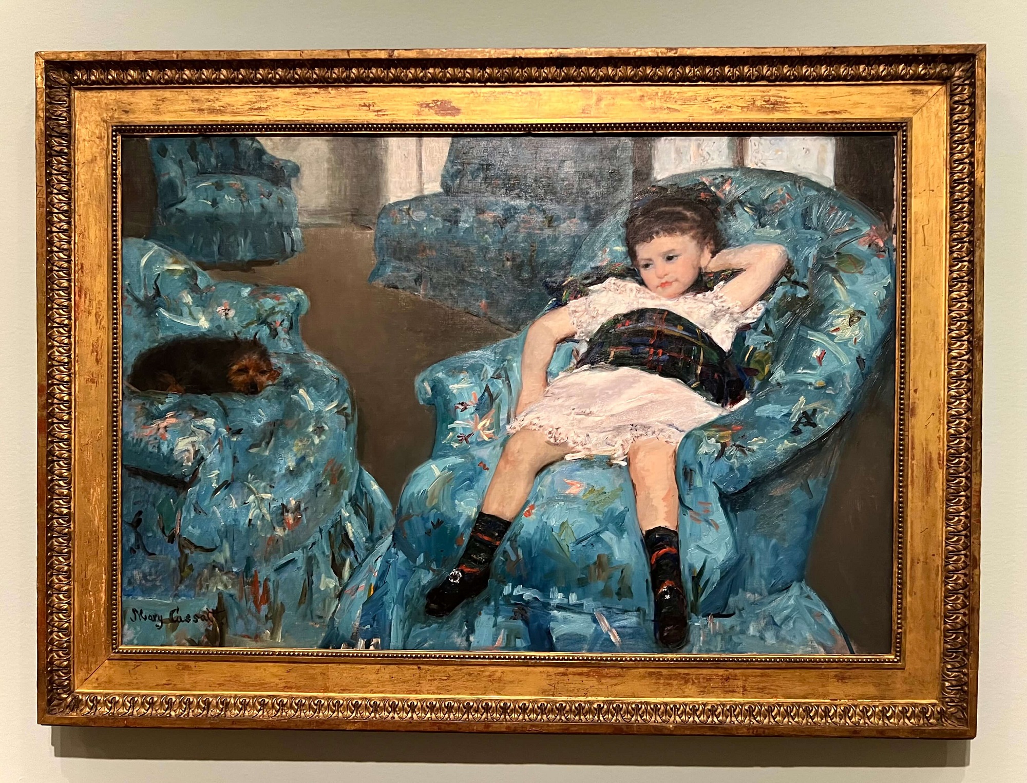 Mary Cassatt. Little Girl in a Blue Armchair, 1878. Mary Cassatt at Work,. Legion of Honor, SF.