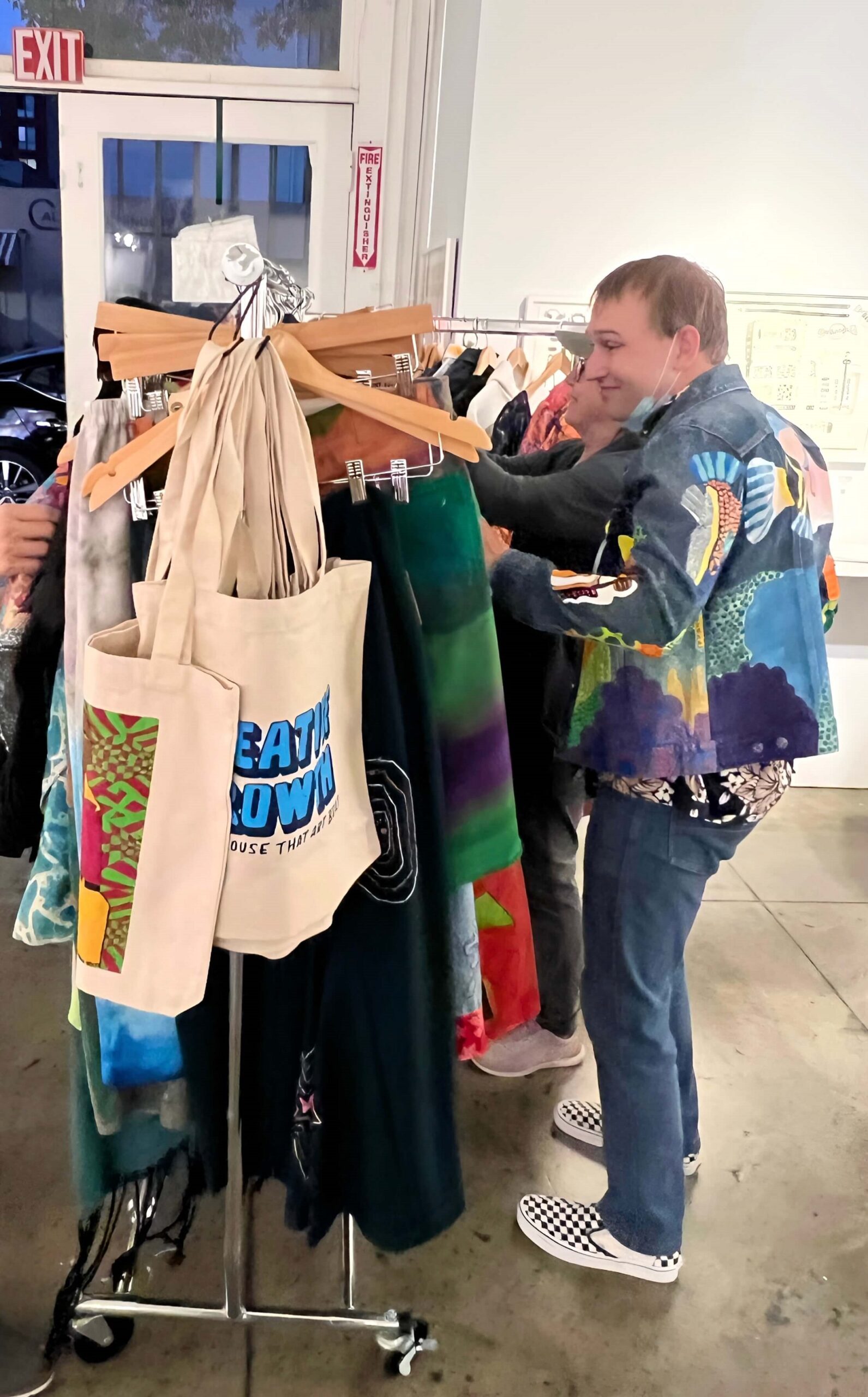 Artist James Freid, in one of his FABULOUS pieces. Fashion is the Sunshine That Spotlights Everyone. Creative Growth, Oakland.