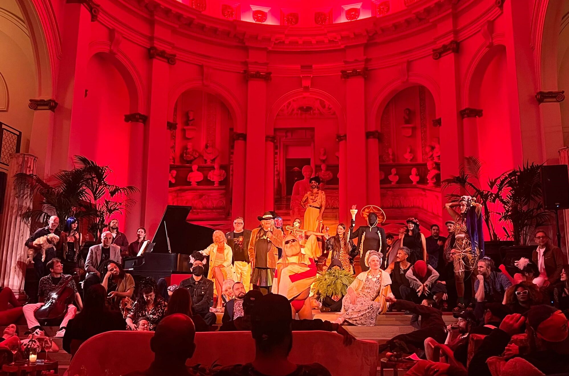 All the world’s a stage as Guillermo Gómez-Peña welcomes the audience into La Pocha Nostra. The Other Art World. Saint Joseph's Arts Society, SF.