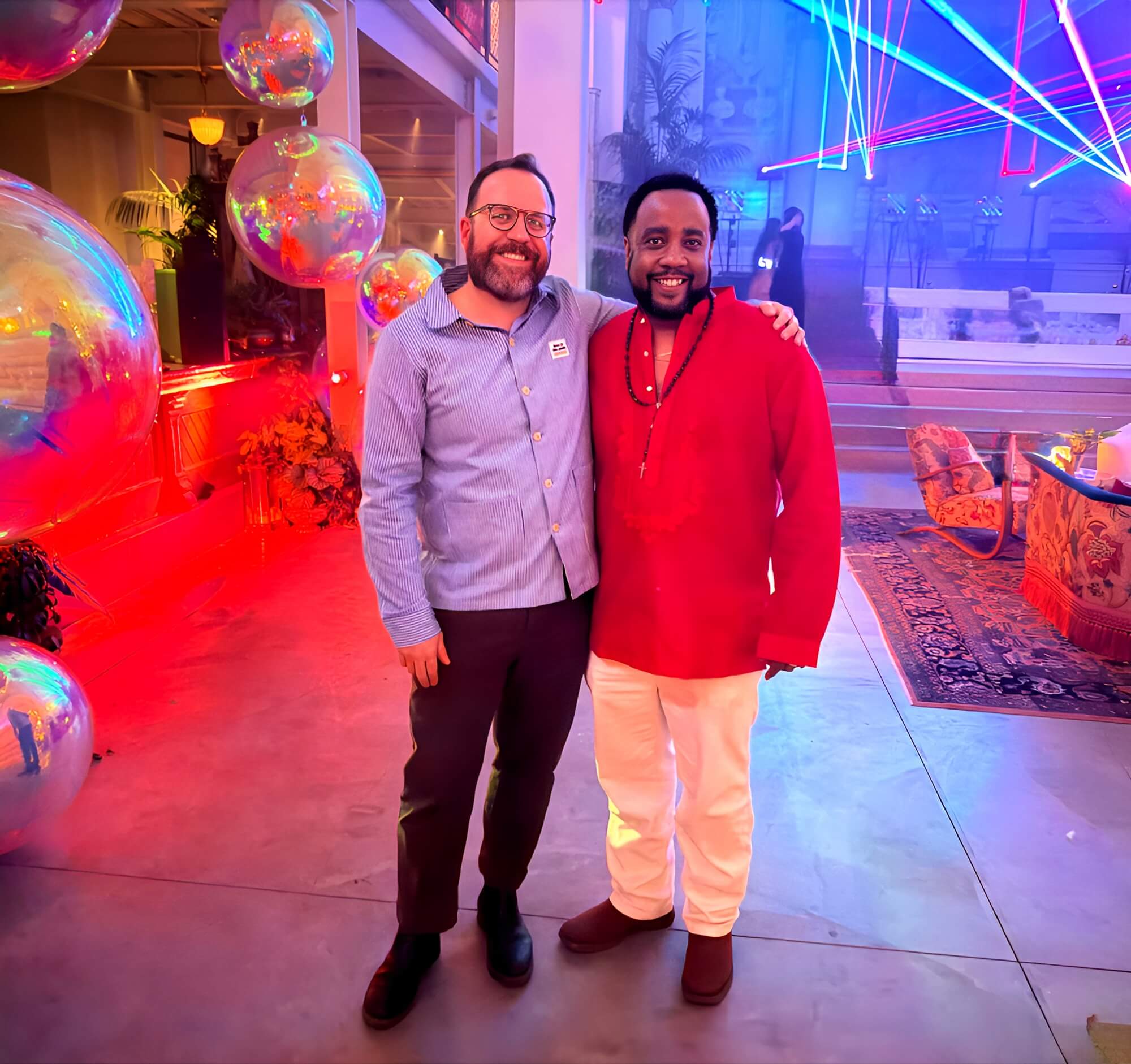 Director Martin Strickland w/ Charles Lee, Curator of The Recompense for the Righteous at Saint Joseph’s Arts Society San Francisco Art Week Opening Party.